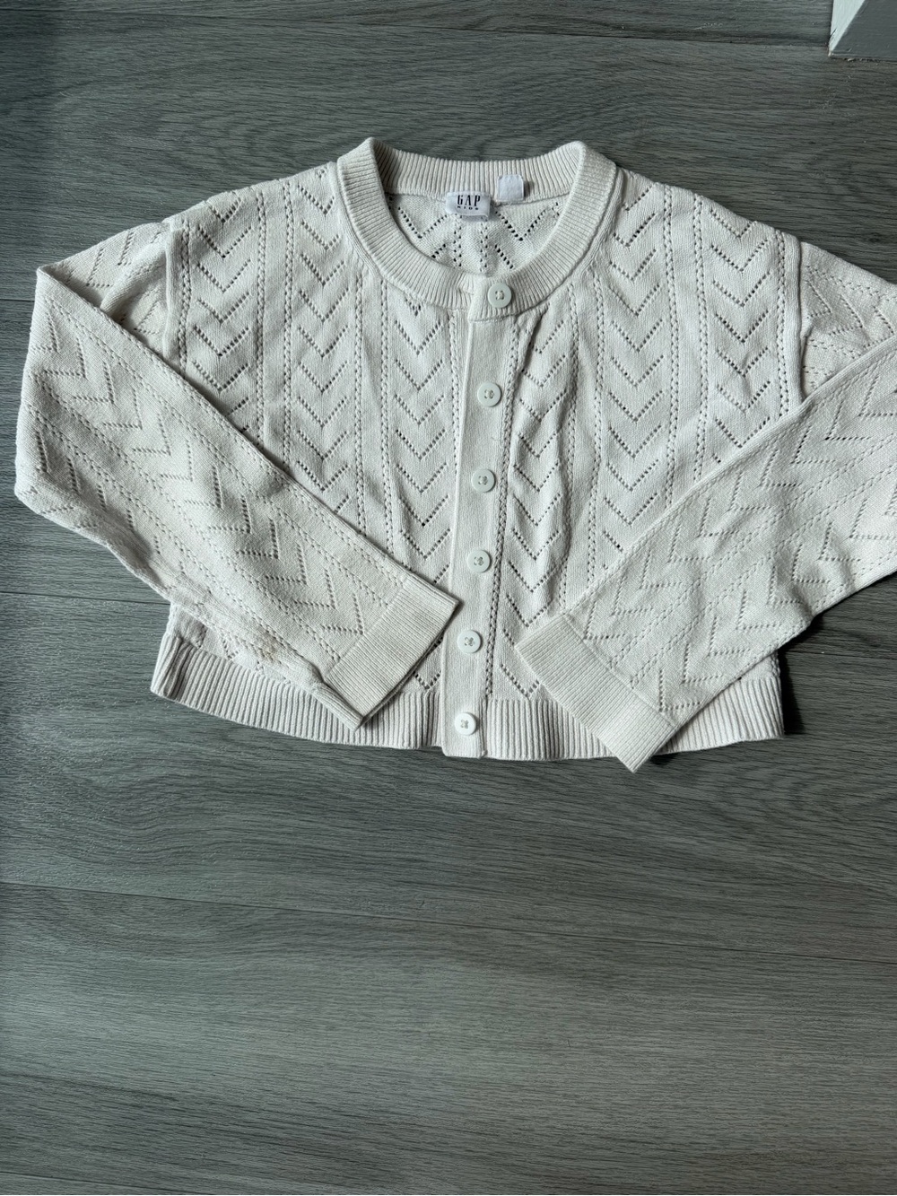 GAP Cream Pointelle Cropped Button-Up Cardigan